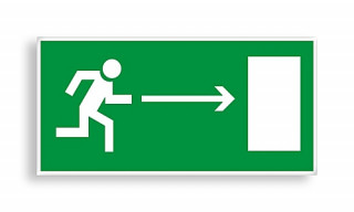 Знак E 03 "Направление к эвакуационному выходу направо"