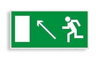 Знак E 06 "Направление к эвакуационному выходу налево вверх"