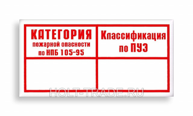 Информационная табличка "Категория помещения по взрывопожарной и пожарной опасности"