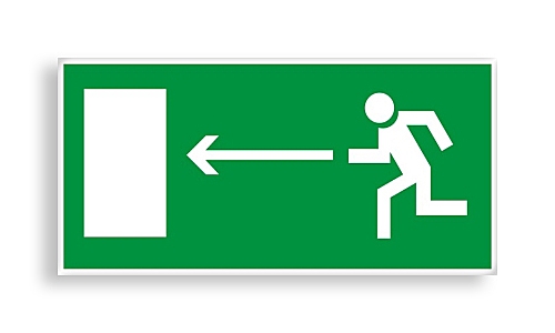 Знак E 04 "Направление к эвакуационному выходу налево"