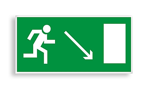 Знак E 07 "Направление к эвакуационному выходу направо вниз"