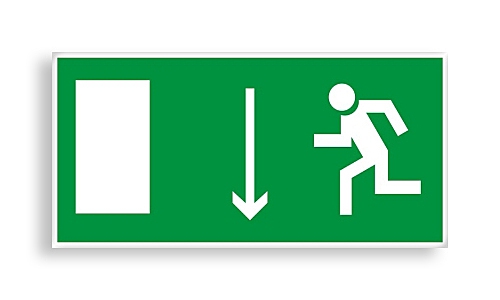 Знак E 10 "Указатель двери эвакуационного выхода (левосторонний)"