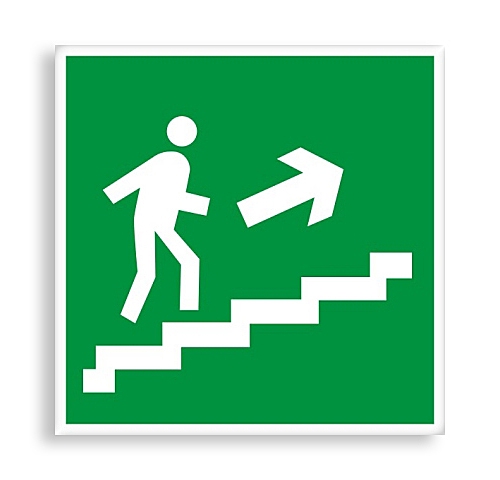 Знак E 15 "Направление к эвакуационному выходу по лестнице вверх"